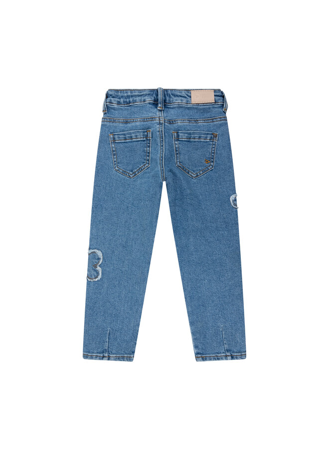 Daily7 - Mom fit patch flower - Used medium denim