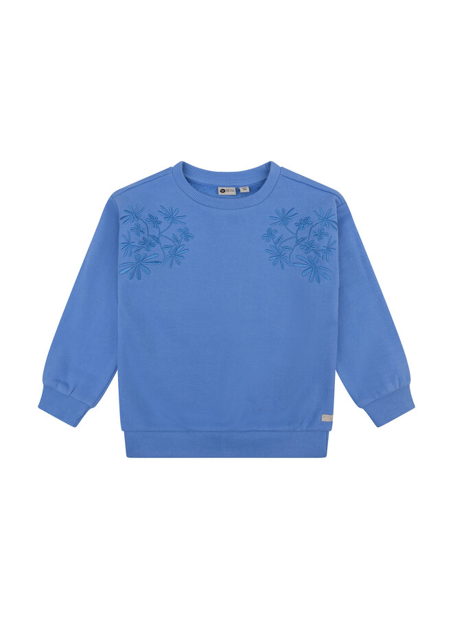 Daily7 - Sweater embroidery flower - Purple blue