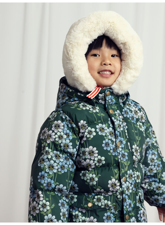 Mini Rodini - Daisys aop heavy hooded puffer jacket – Green