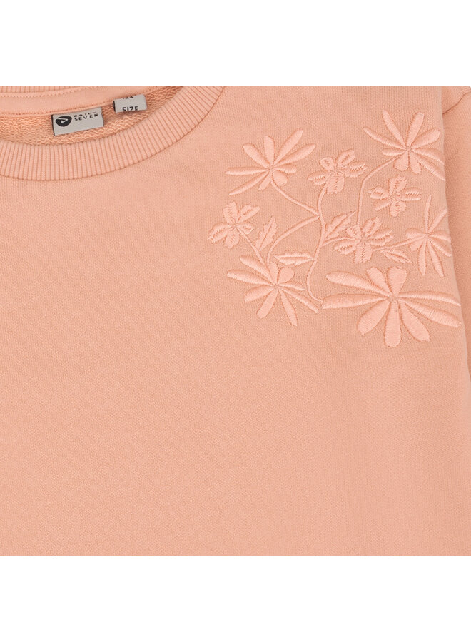 Daily7 - Sweater embroidery flower - Peach pink