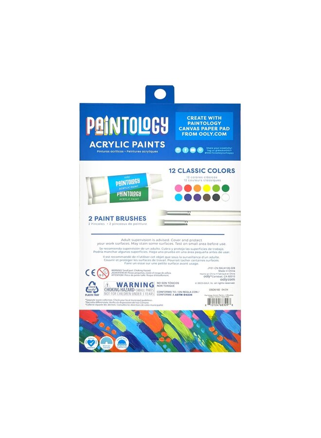 Ooly - 126-028 Paintology acrylic paints + 2 brushes – Classic colors