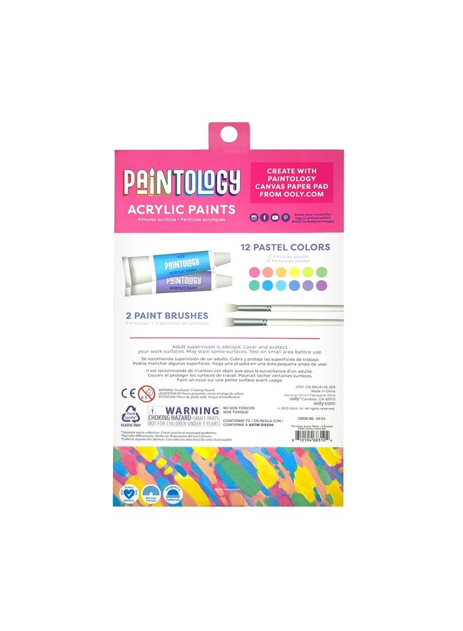 Ooly - 126-029 Paintology acrylic paints + 2 brushes – Pastel colors