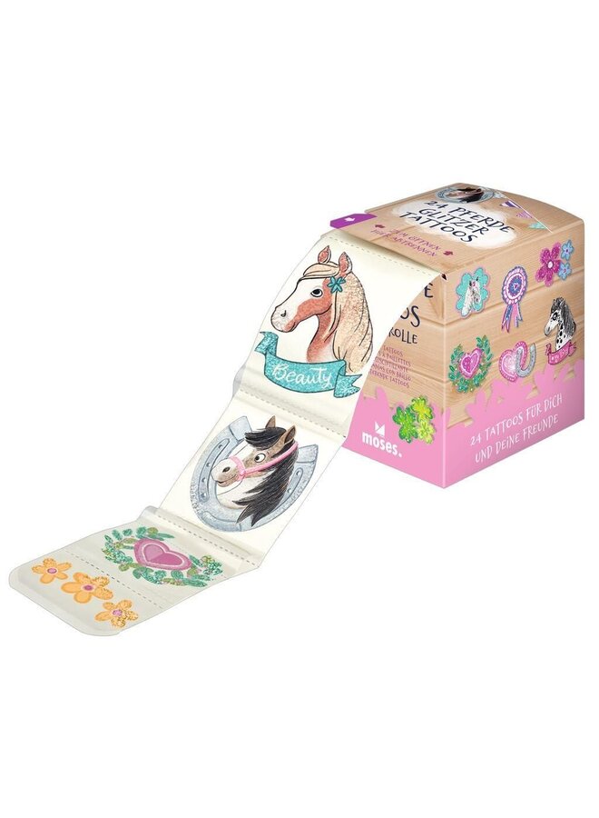 Moses - 38140 – 24 paarden glitter tattoos op rol