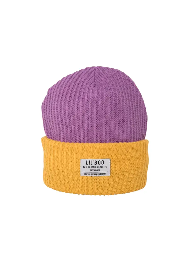 Lil’ Boo - Block hygge beanie – Purple/yellow