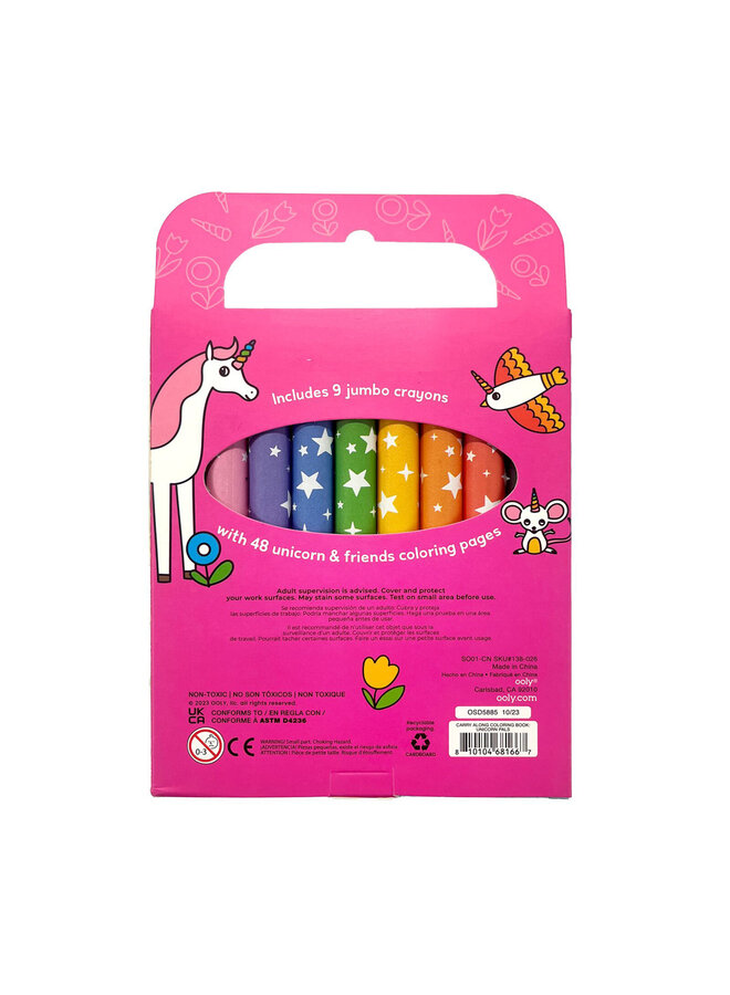 Ooly - 138-026 Carry Along Crayons & Coloring Book Kit - Unicorn Pals