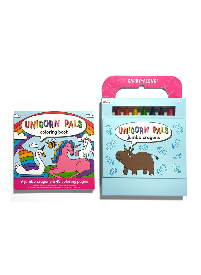 Ooly - 138-026 Carry Along Crayons & Coloring Book Kit - Unicorn Pals
