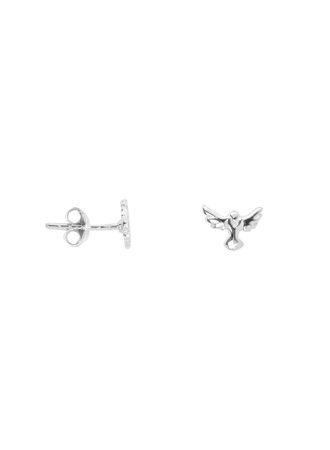 Mini Angel Wings Stud Earring - Silver