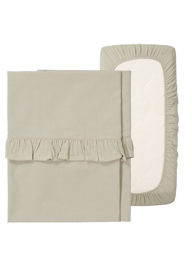 Koeka - Laken en hoeslaken set ruffle Faro - Sage
