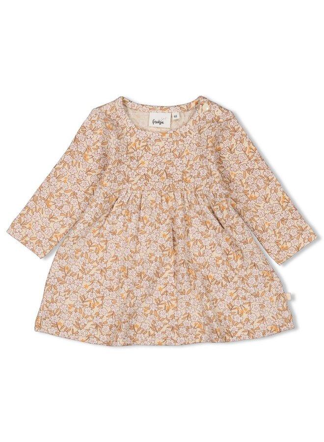 Jurk AOP lange mouw – Flower Field – Creme