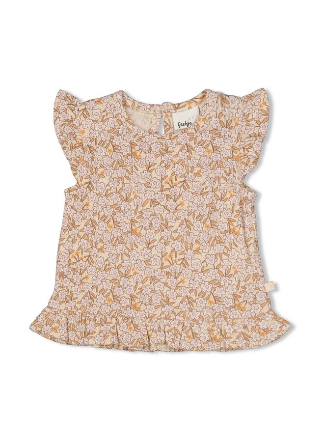 T-shirt ruches AOP – Flower Field – Creme
