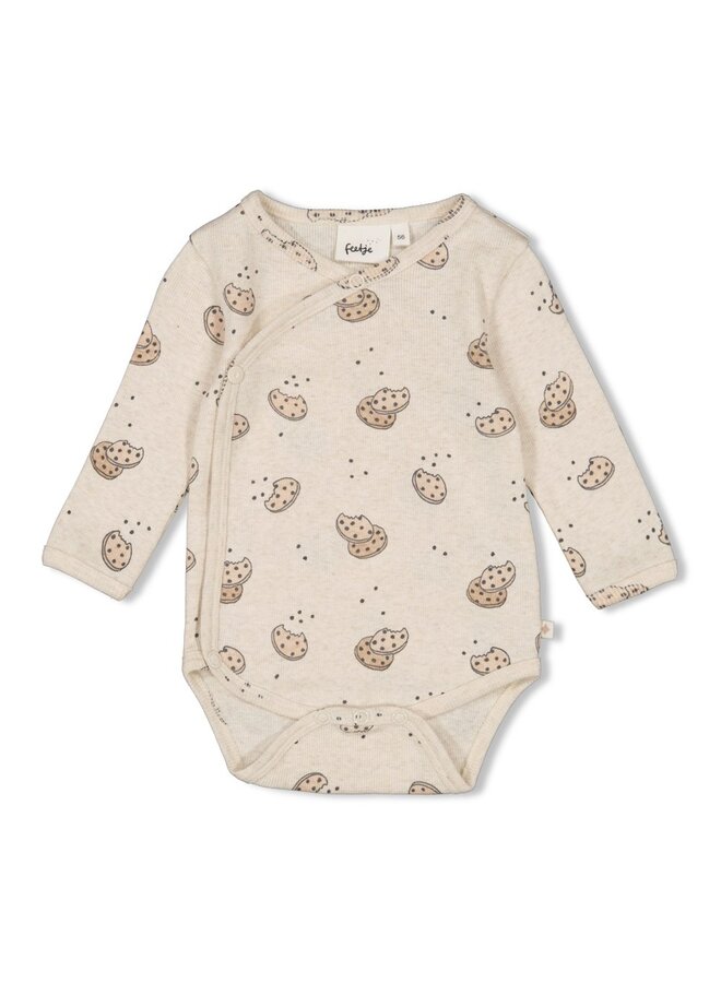 Wikkelromper AOP rib – Cute Cookie – Offwhite melange