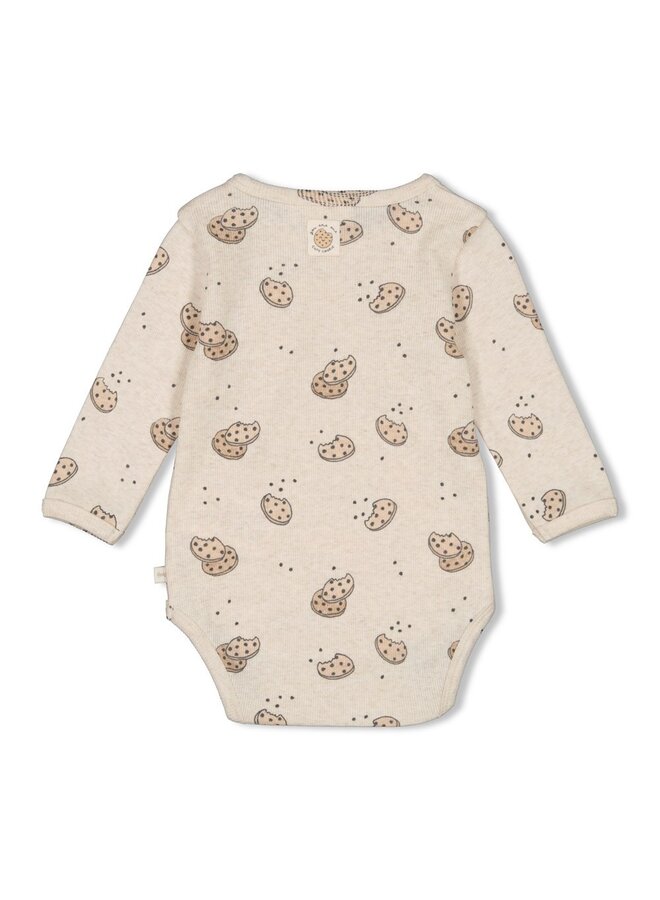 Feetje - Wikkelromper AOP rib – Cute Cookie – Offwhite melange