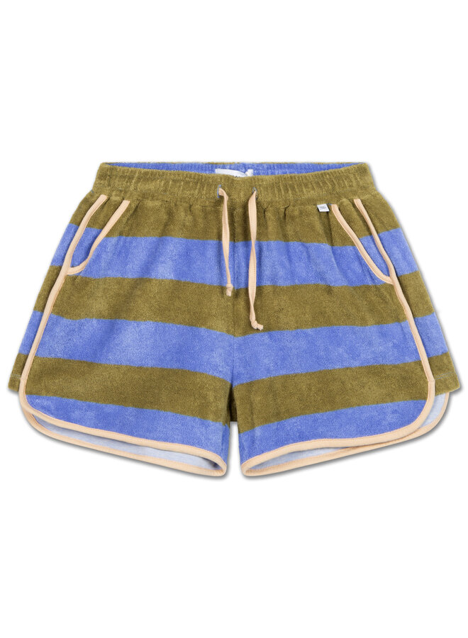 Sporty short – Moss wedgewood block stripe