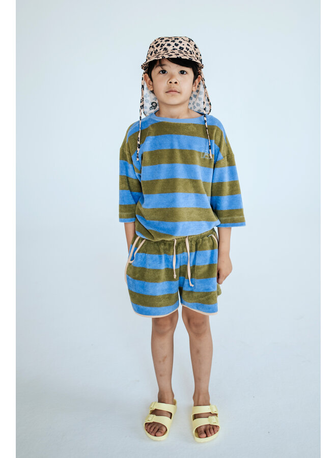 Repose AMS - Sporty short – Moss wedgewood block stripe