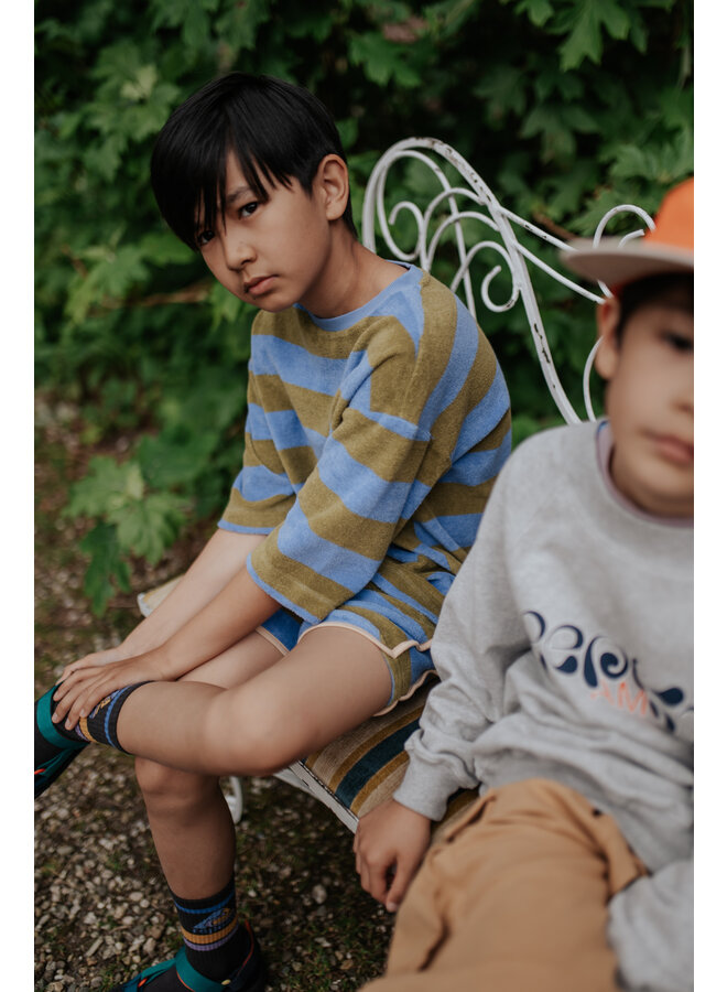 Repose AMS - Sporty short – Moss wedgewood block stripe