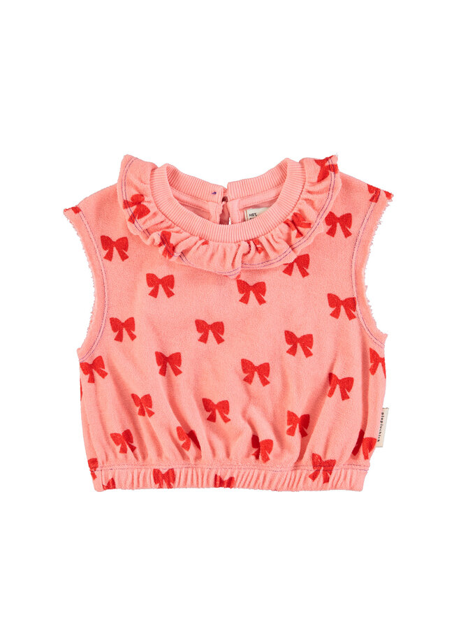 Sleeveless blouse w/ collar - Pink w/ red bows