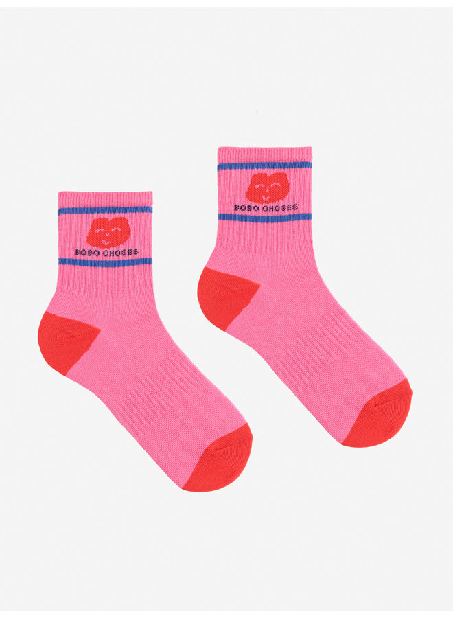 Joyful face short socks – Fuchsia