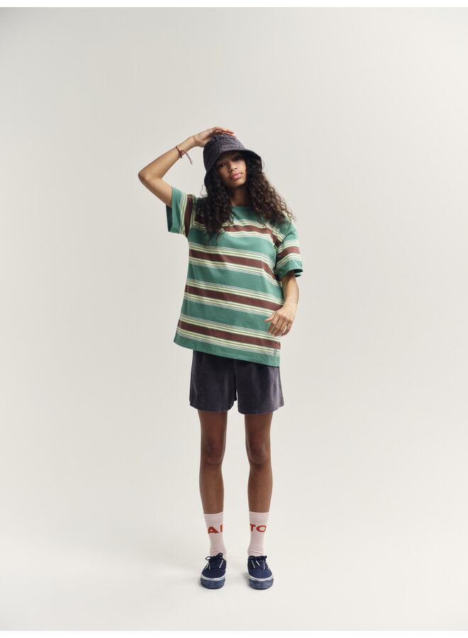 Main Story - Loose tee - Bottle green stripe