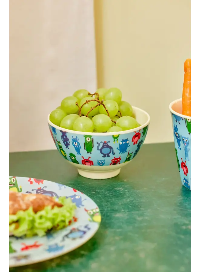 rice - Kleine melamine kom - Zacht blauw monsters print