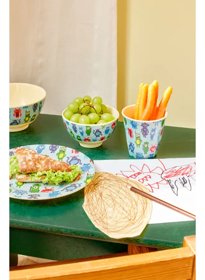 rice - Kleine melamine kom - Zacht blauw monsters print