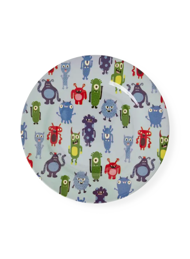 rice - Melamine bord - Zacht blauw monsters print