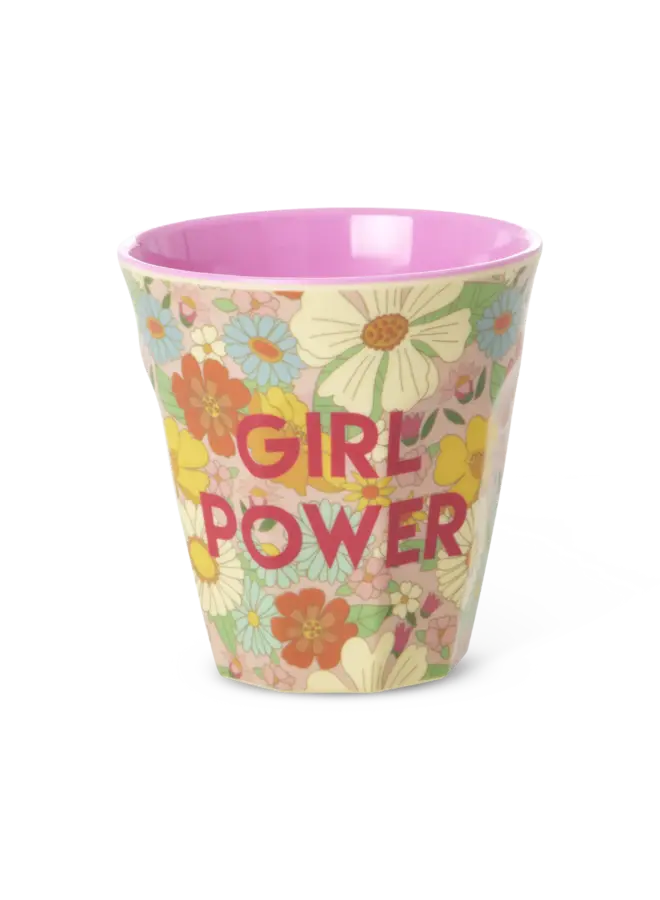 Medium melamine beker - Zacht roze flower power print