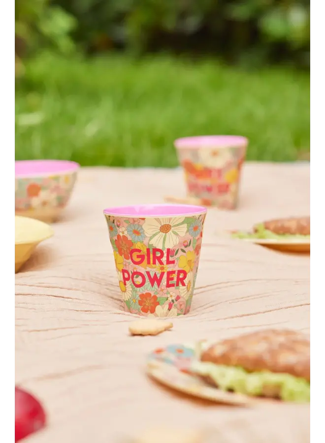 rice - Medium melamine beker - Zacht roze flower power print