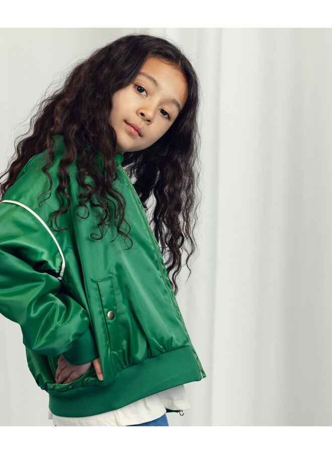 Mini Rodini - Note chenille satin baseball jacket - Green