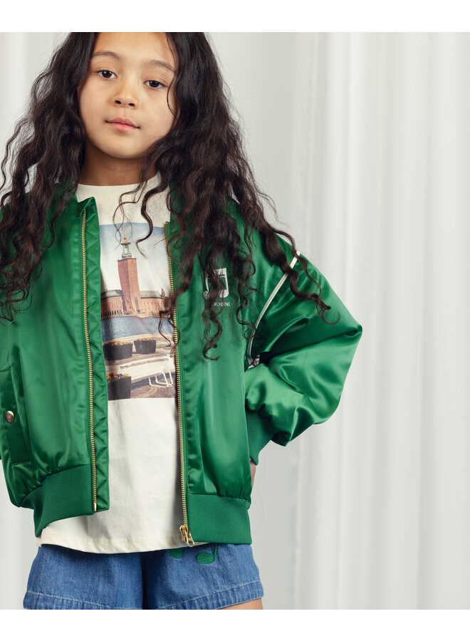 Mini Rodini - Note chenille satin baseball jacket - Green