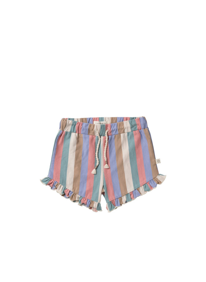 Multi stripes ruffle shorts - Multicolor