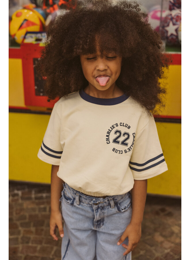 Charlie Petite - Lianne t-shirt – Cream/indigo