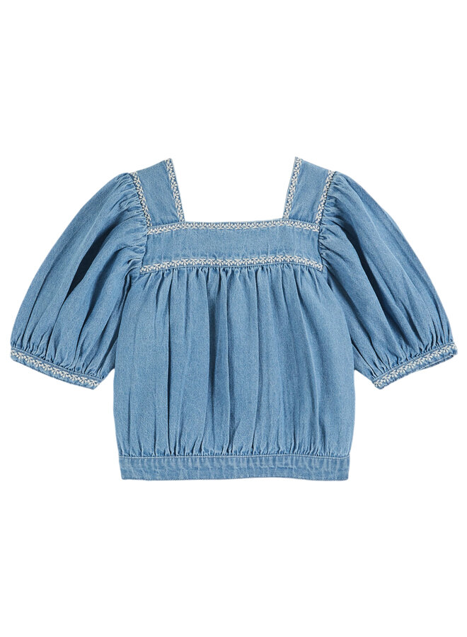 Emile & Ida - Blouse chambray brodee - Denim light