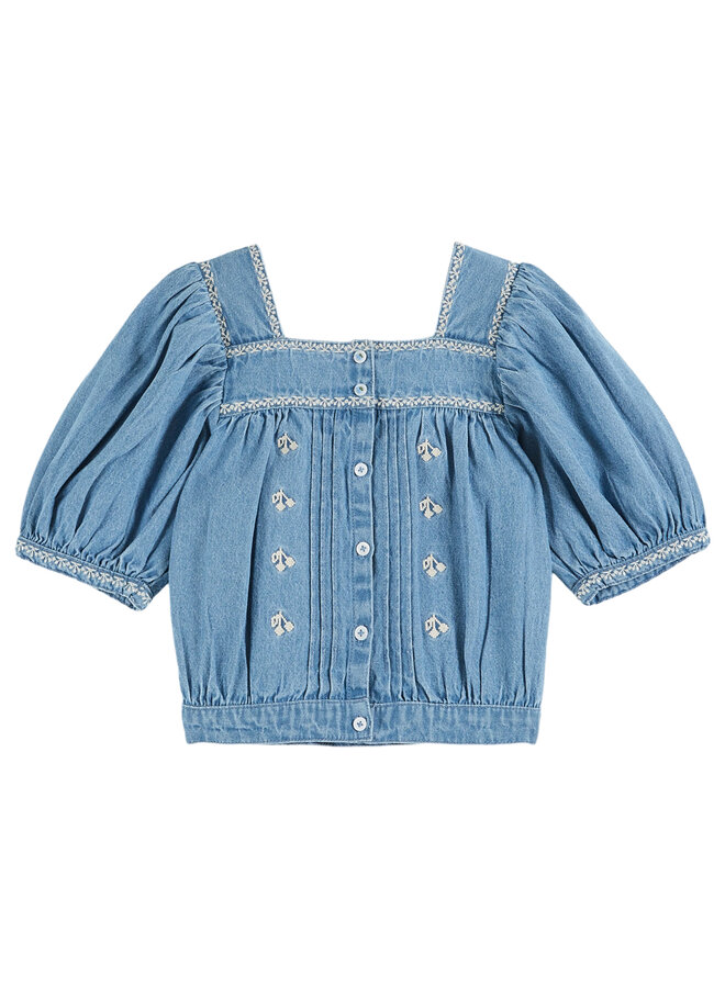 Emile & Ida - Blouse chambray brodee - Denim light