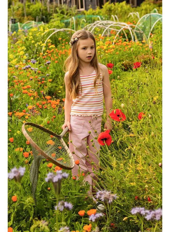 Sproet & Sprout - Flare denim pants daisies print - Summer sorbet