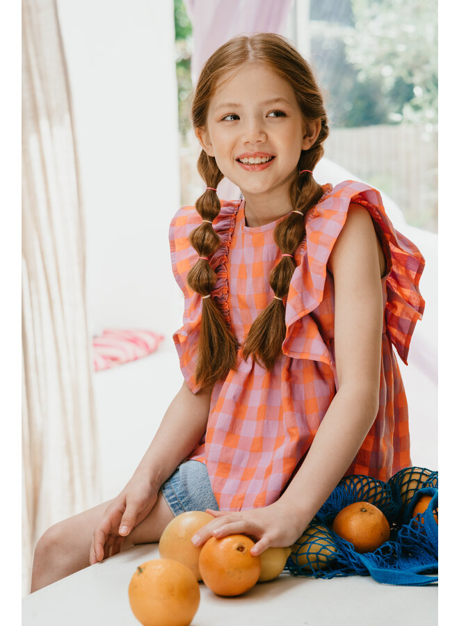 Petit Blush - Ruffle blouse check - Gamba/Hortensia