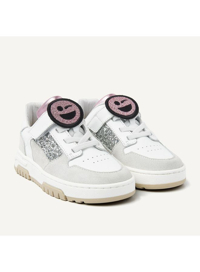 Nubikk - Basket court JR - White combi glitter silver