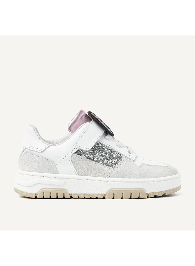 Nubikk - Basket court JR - White combi glitter silver