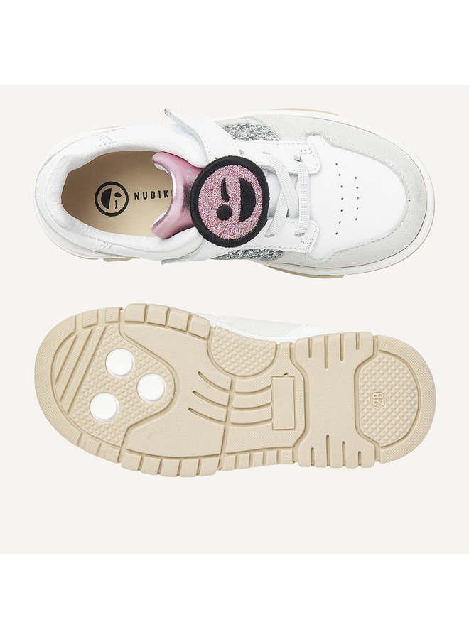 Nubikk - Basket court JR - White combi glitter silver