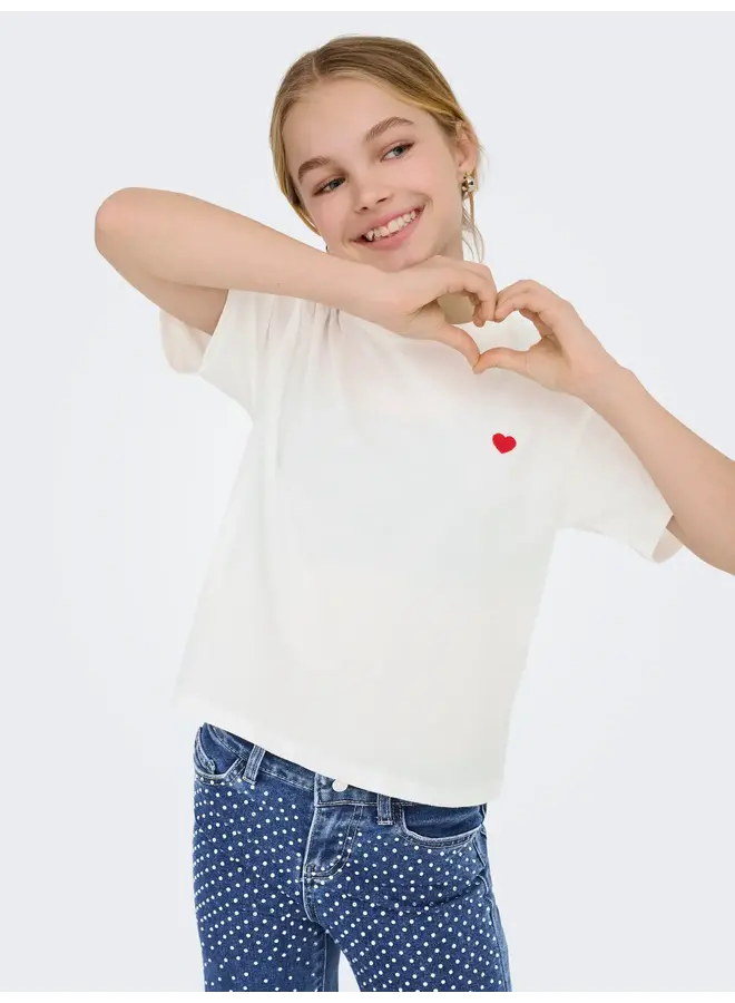 Kids Only - Maiken cropheart short sleeve top – Cloud dancer