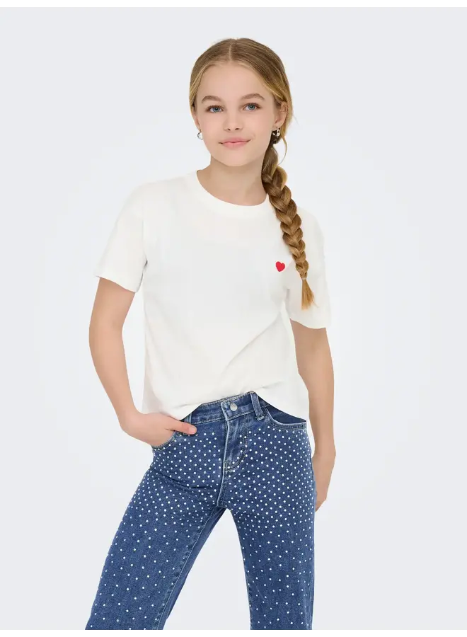 Kids Only - Maiken cropheart short sleeve top – Cloud dancer
