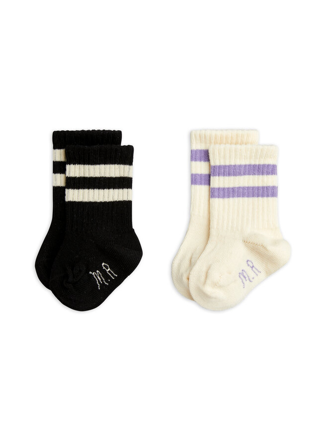 Mini Rodini - Stripe 2-pack baby sock – Offwhite