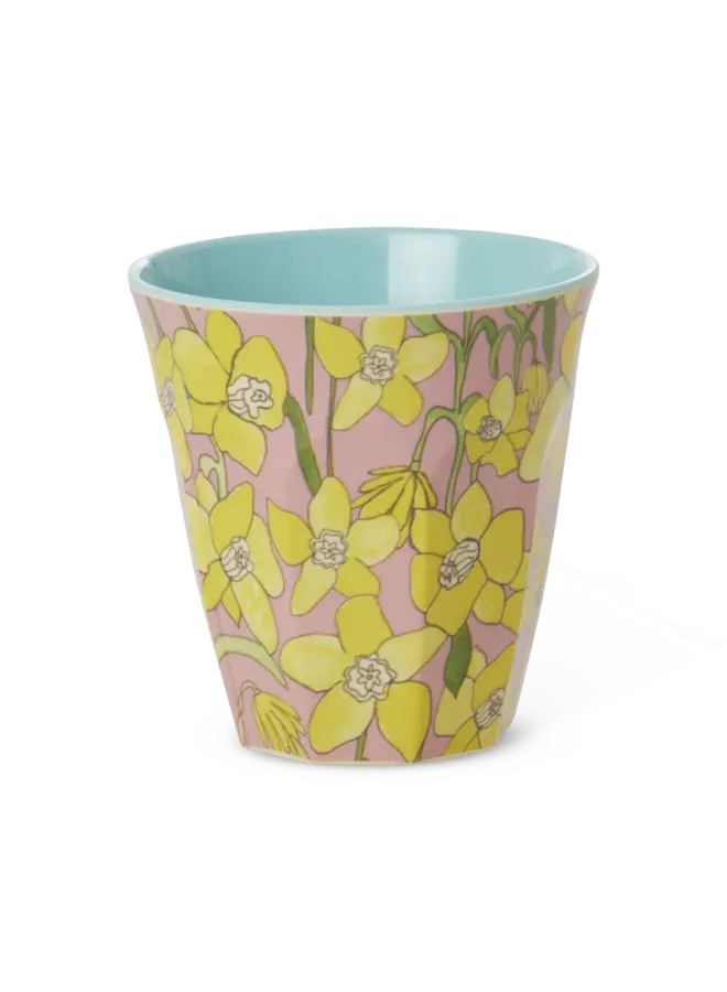 Rice - Medium melamine beker - Zacht roze - Daffodils print