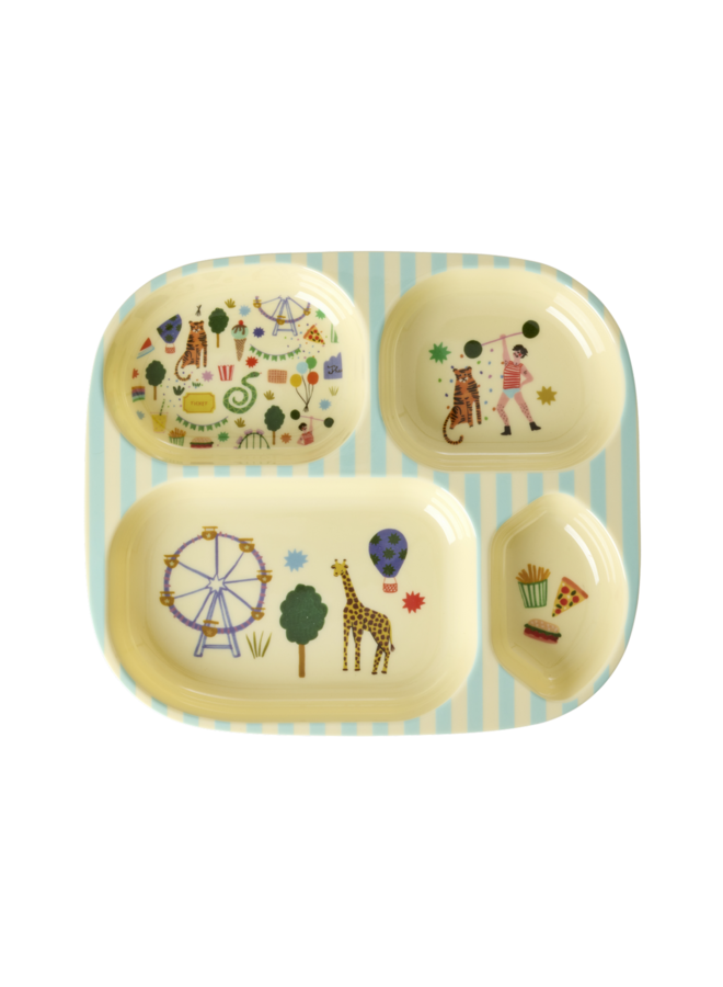 Kinderbord met 4 compartimenten – Mint – Fun fair print