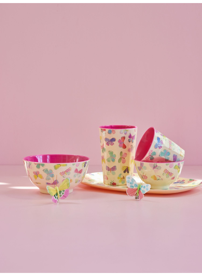 rice - Medium melamine beker – Crème - Butterfly print