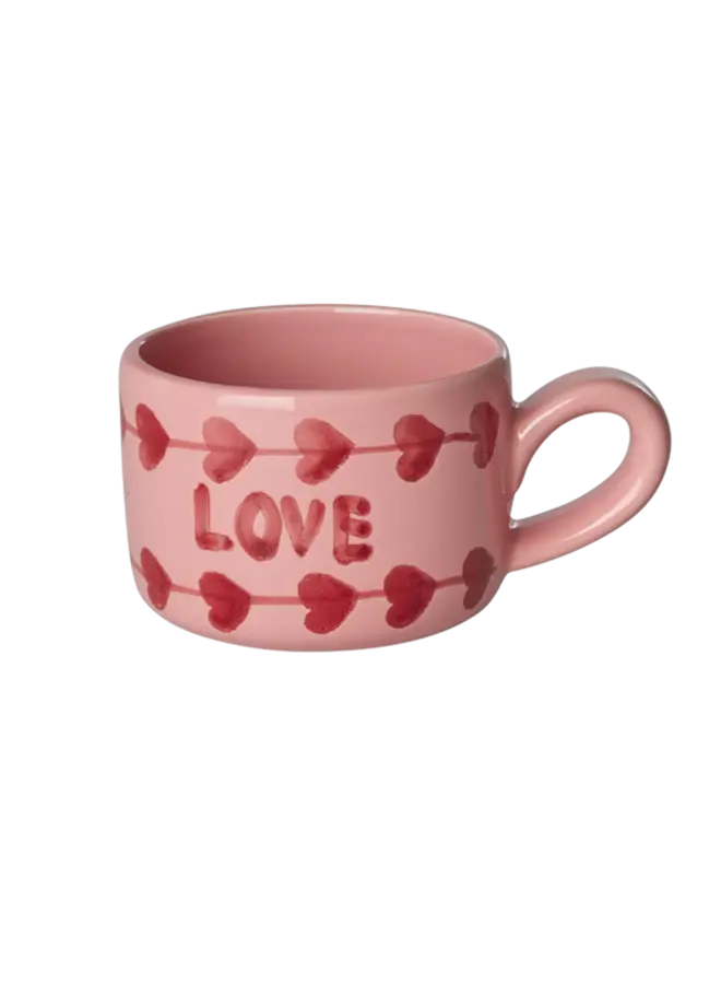 Keramiek cappuccinokopje – Roze hand painted LOVE