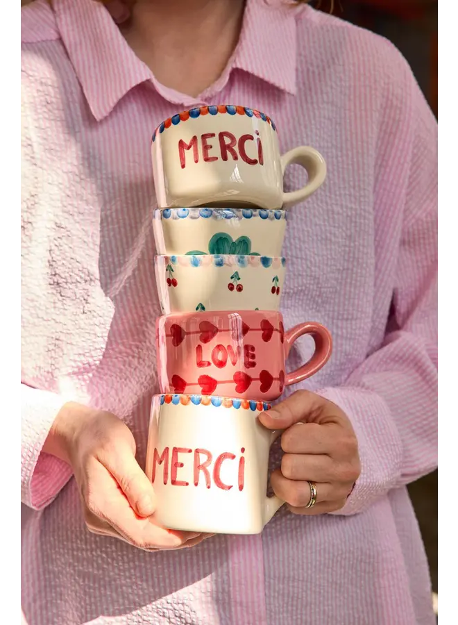 rice - Keramiek cappuccinokopje – Roze hand painted LOVE