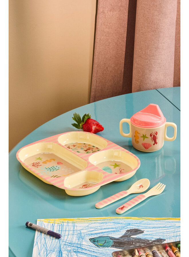 rice - Melamine bord met 4 compartimenten – Koraal oceaanprint