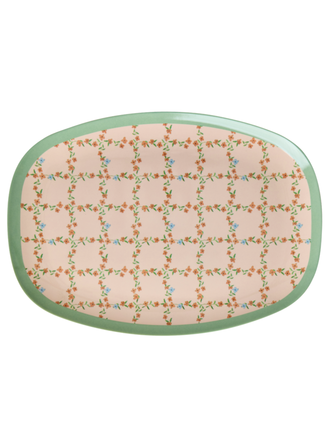 Groot rechthoekig dinerbord – Zachtroze checkered stencil print