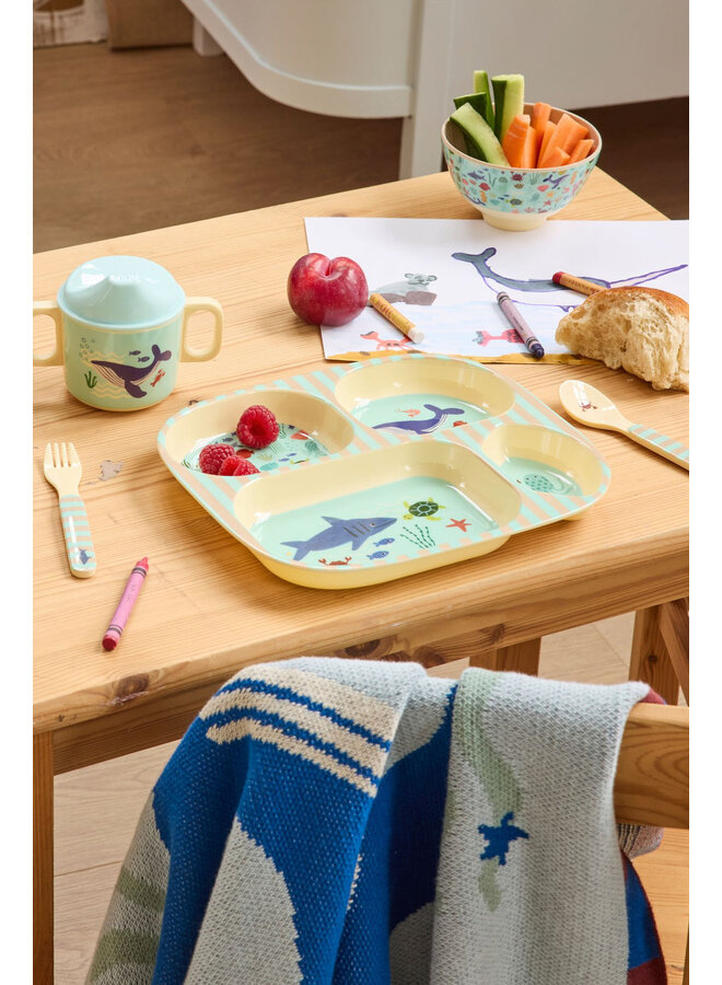 rice - Melamine bord met 4 compartimenten – Blauw oceaanprint