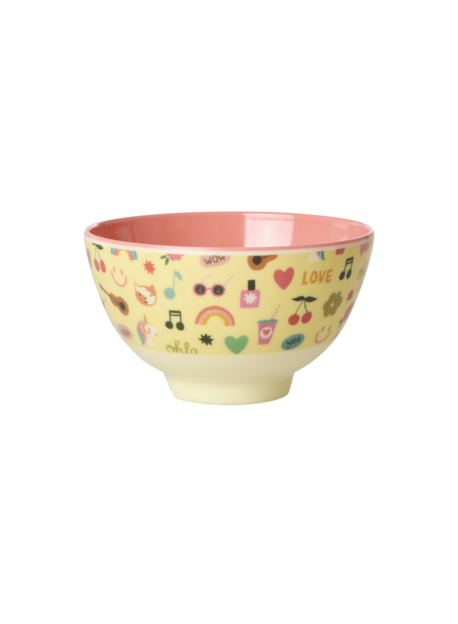 rice - Kleine melamine kom – Zachtgeel unicorn love print